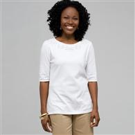 Embellished Boat Neck Tee, White, medium