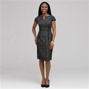 Dart Dress With Velvet Trim, Black & White, large