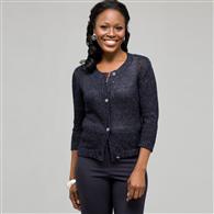 3/4 Sleeve Button Front Cardigan, Ink & Silver, medium