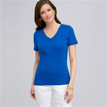 Short Sleeve V-Neck Tee, Blue, large