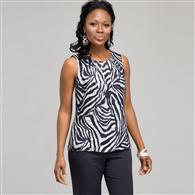 Sleeveless Zebra Print Blouse, Ink & White, medium