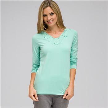Long Sleeve V-Neck Top, Icy Mint, large
