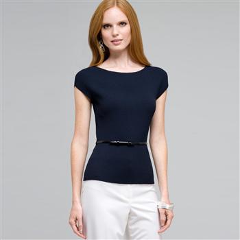 Belted Boat Neck Sleeve Top, , large