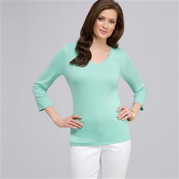3/4 Sleeve V-Neck Top, Icy Mint, large