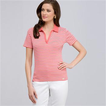 Knit Pullover, fiesta coral & white, large