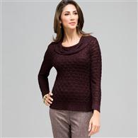 3/4 Sleeve Novelty Pointelle Cowl Neck, Black Multi, medium