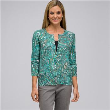 3/4 Sleeve Crew Neck Cardigan, , large