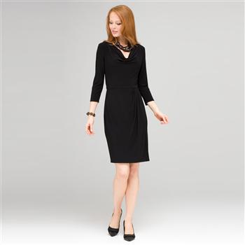 Cowl Drape Sarong Dress, Black, large