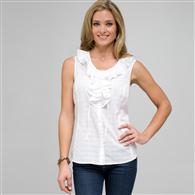 Sleeveless Ruffle Front Blouse, White, medium