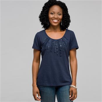 Scoop Neck Tee with Applique, Swiss Navy, large