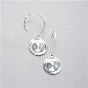 Hammered Silver Earrings, Worn Silver, large