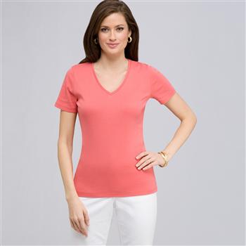 Short Sleeve V-Neck Tee, fiesta coral, large